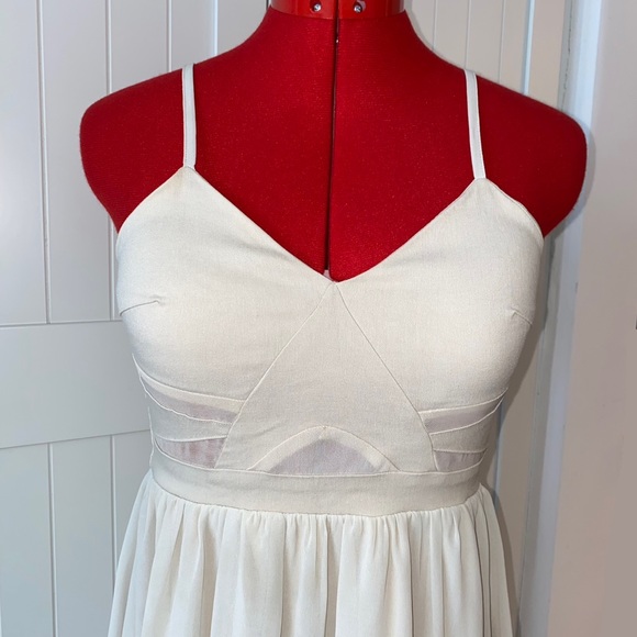 Flowy Mini Dress, Adjustable Straps, Cream, Smocked Back Panel, Women's (US S) - Picture 3 of 9